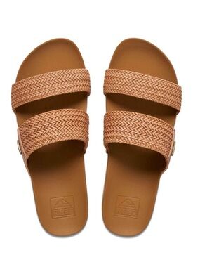 Reef Tan Braided Double Strap Slide Sandals